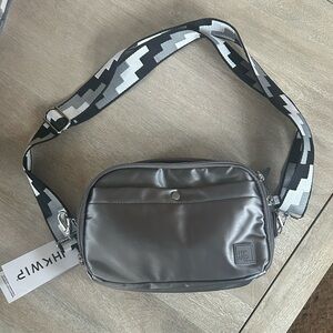 IHKWIP Stylish Dark Gray Brushed Metallic Crossbody Bag